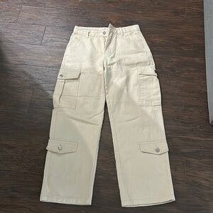 Cream cargo pants straight leg PETITE